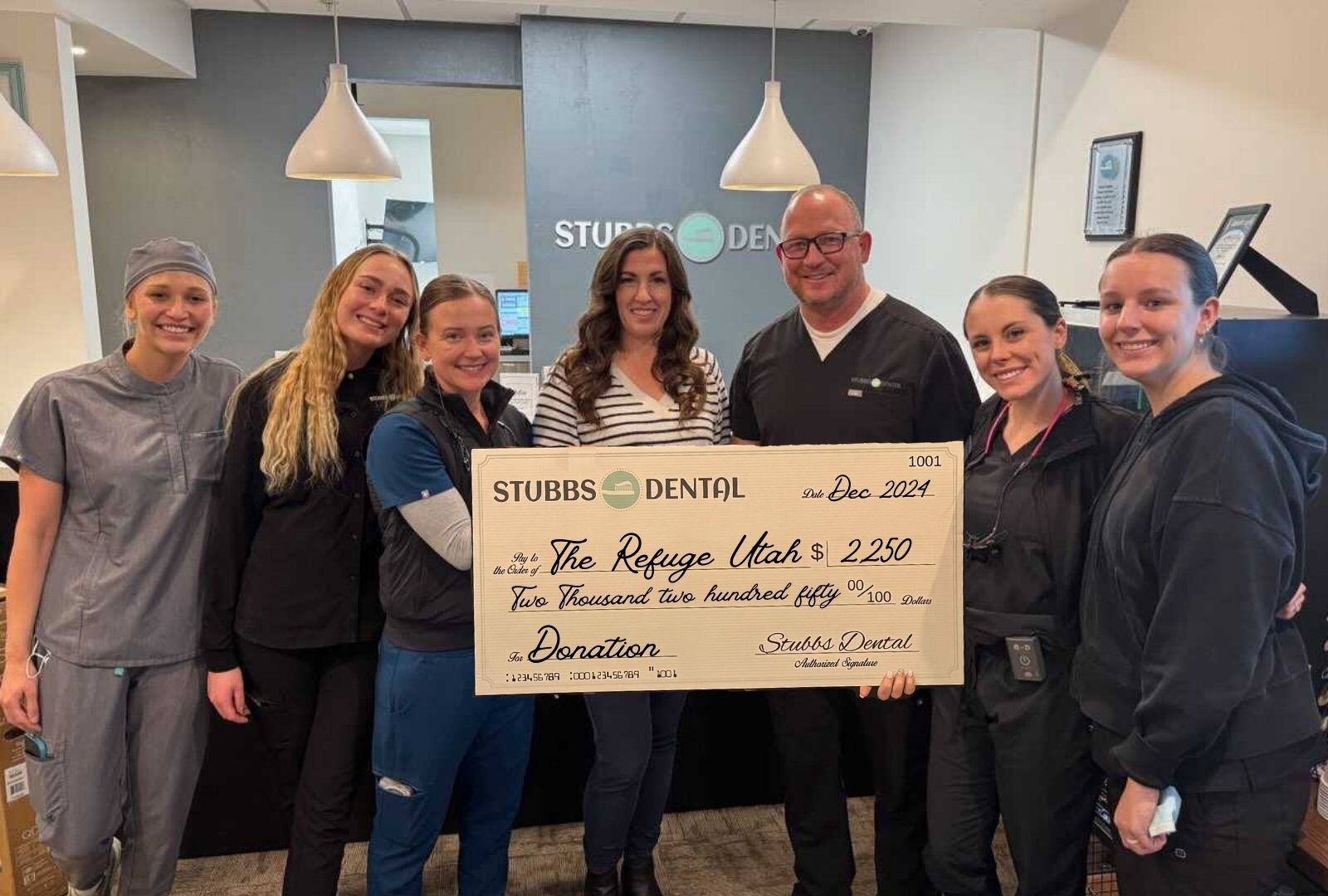 Stubbs Dental Supports The Refuge Utah with $2,250 Donation